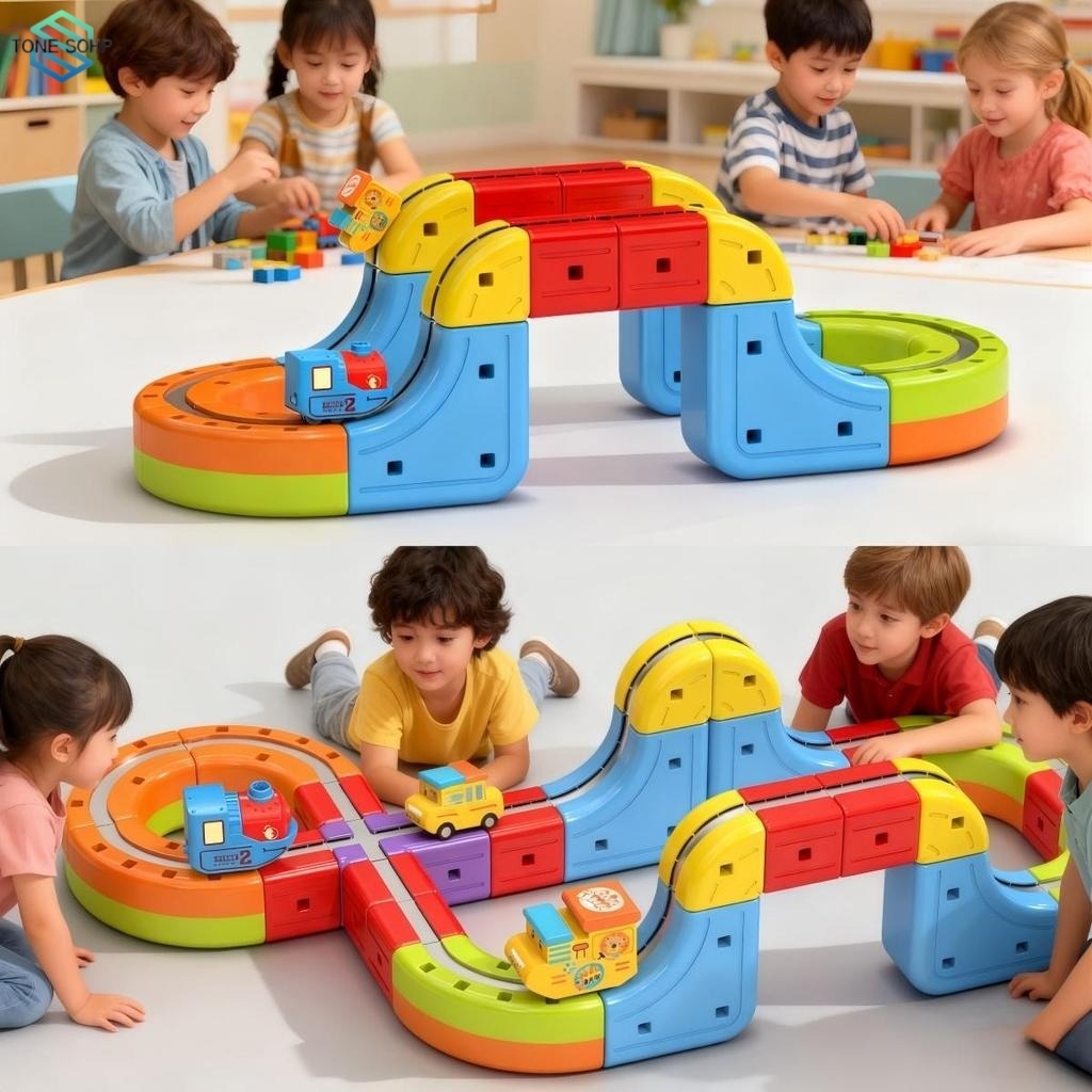 Toys 3D รางแม่เหล็กอเนกประสงค์ประกอบปริศนาเด็กรถไฟความเร็วสูง ของเล่นเด็กชายและเด็กหญิง DIY บล็อกอาคาร