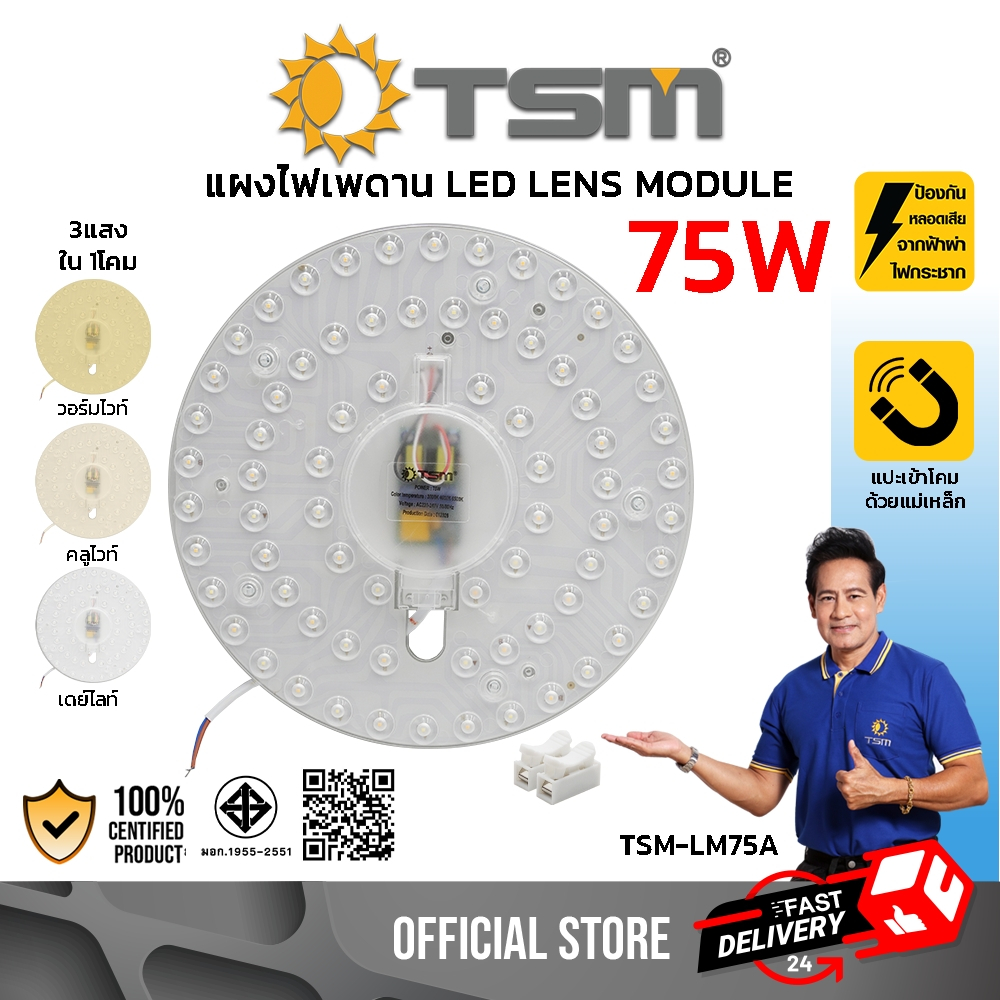 แผงไฟเพดาน LED 75W ปรับได้ 3 แสง แผงไฟแม่เหล็ก 220V ไฟเพดาน โคมไฟ แผงไฟ โคมเพดาน รุ่น TSM-LM75A