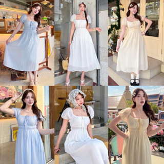 KORRA ·͜·♡เดรสยาวแขนตุ๊กตาผ้าใยแก้ว&ผ้าลินิน🌻ดีเทลสม็อคตรงอก…