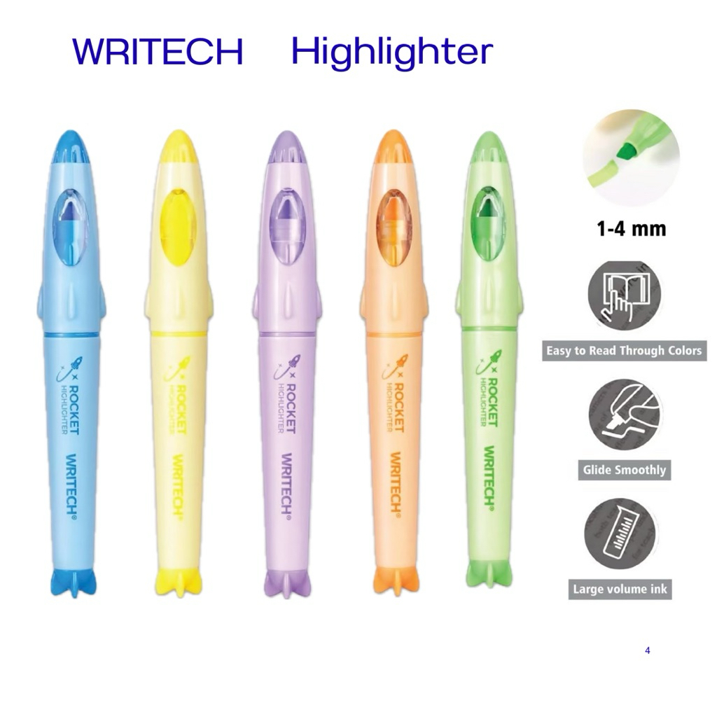 Writech ปากกาไฮไลท์ รุ่น Rocket Highlighter W-8155 ปากกาเน้นข้อความโทนสีนีออน (ราคาต่อ 1 ด้าม)
