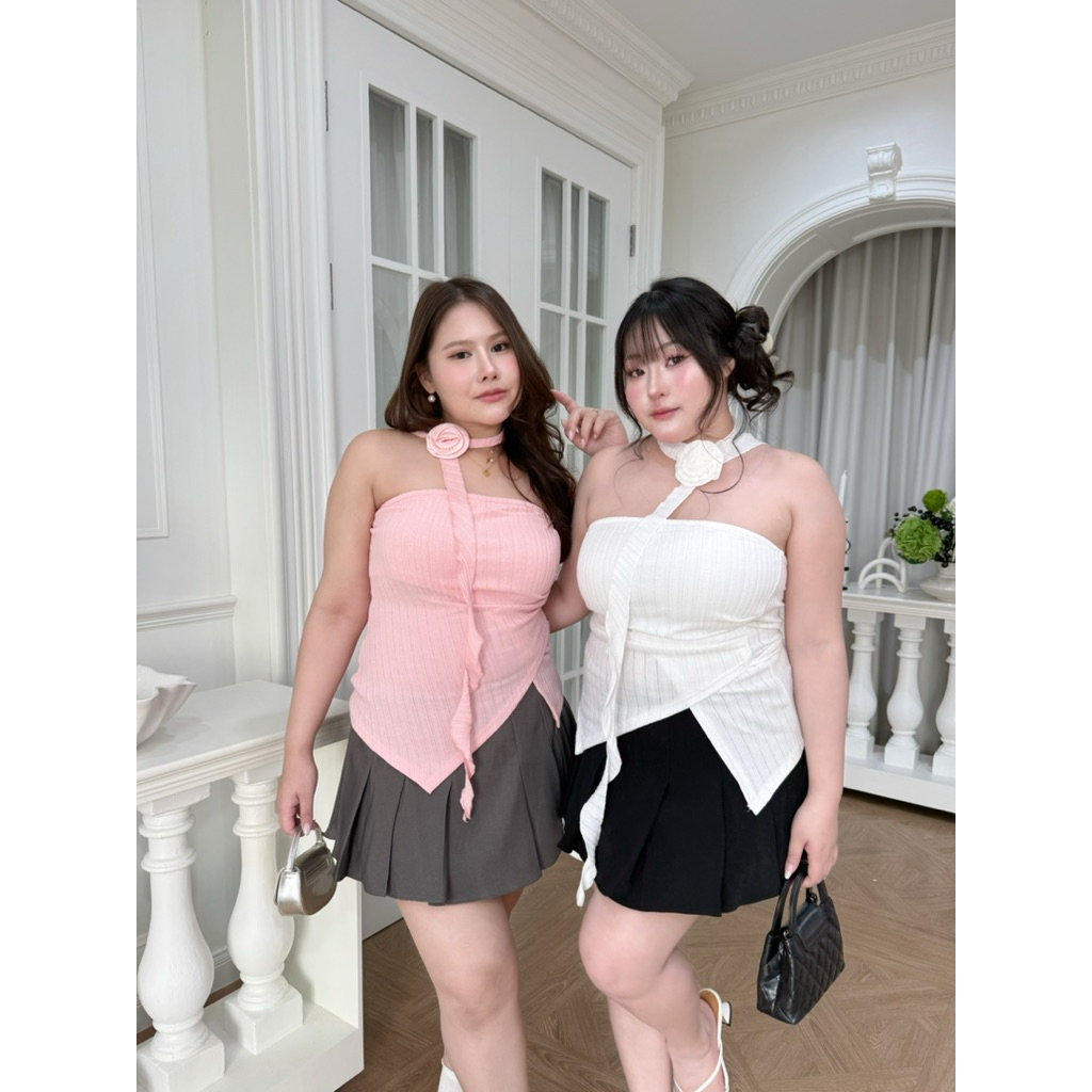 Rosie tube 🥀 เกาะอกผ้ายืดพร้อมสายพันคอดอกไม้พรางหุ่นอย่างดี  (C0033) - Merrychubbyhouse