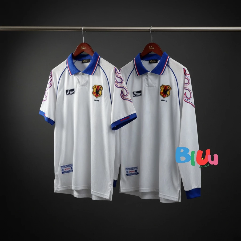 เสื้อฟุตบอลย้อนยุค ทีมชาติ ญี่ปุ่uลายไฟ เยือน Away ปี 1998 (3A) เกรดแฟนบอล โลโก้ปัก ทำเบอร์ชื่อได้ทุกคนบนโลก