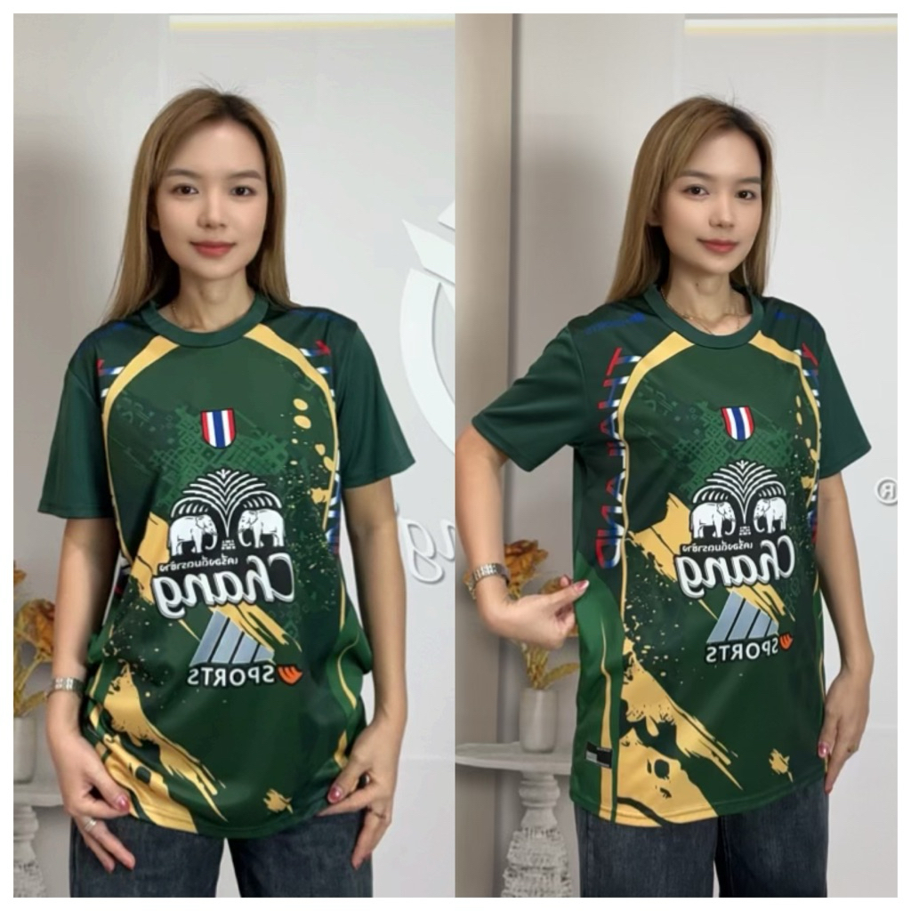 ลายมาใหม่(สินค้าพร้อมส่ง)เสื้อกีฬา เสื้อบอล คอกลม แขนสั้น พิมพ์ลายช้างลายกราฟิกผ้าไมโครเนื้อผ้านิ่ม ใส่ได้ทั้งชายและหญิง