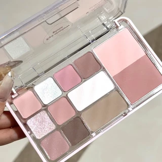 อายแชโดว์ พาเลทอายแชโดว์ 12 สี บลัชออน+ไฮไลต์+เฉดดิ้ง จบในตลับเดียว พีชชมพู บ๊วยหวาน ยีนส์วินเทจ กันน้ํา ติดทนนาน