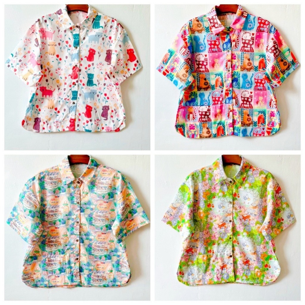 ป้าย June Shop เสื้อเชิ้ตแขนสั้นผ้าคอตตอนเจาะกระเป๋าหน้าขวา อก 42 นิ้ว ยาว 21 นิ้ว