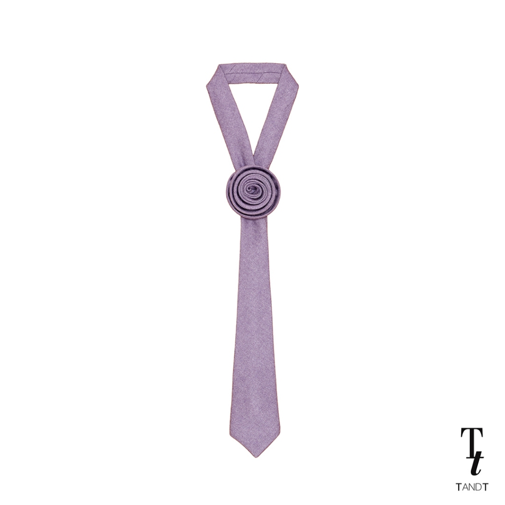 TandT - ROSETIE VIOLET NECKTIE - ROSE HAND-CRAFTED WOOL NECKTIE เนกไทตกแต่งดอกกุหลาบ ผ้าวูลสีม่วง