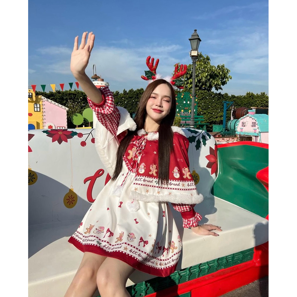 USED มือ2❤️คอลคริสมาส เดรส+เสื้อคลุม XXL งานป้าย Blt