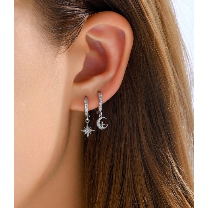 KYM.vibes - elena drop earrings ต่างหูห้อยแต่งด้วย zircon รูปดาวและพระจันทร์