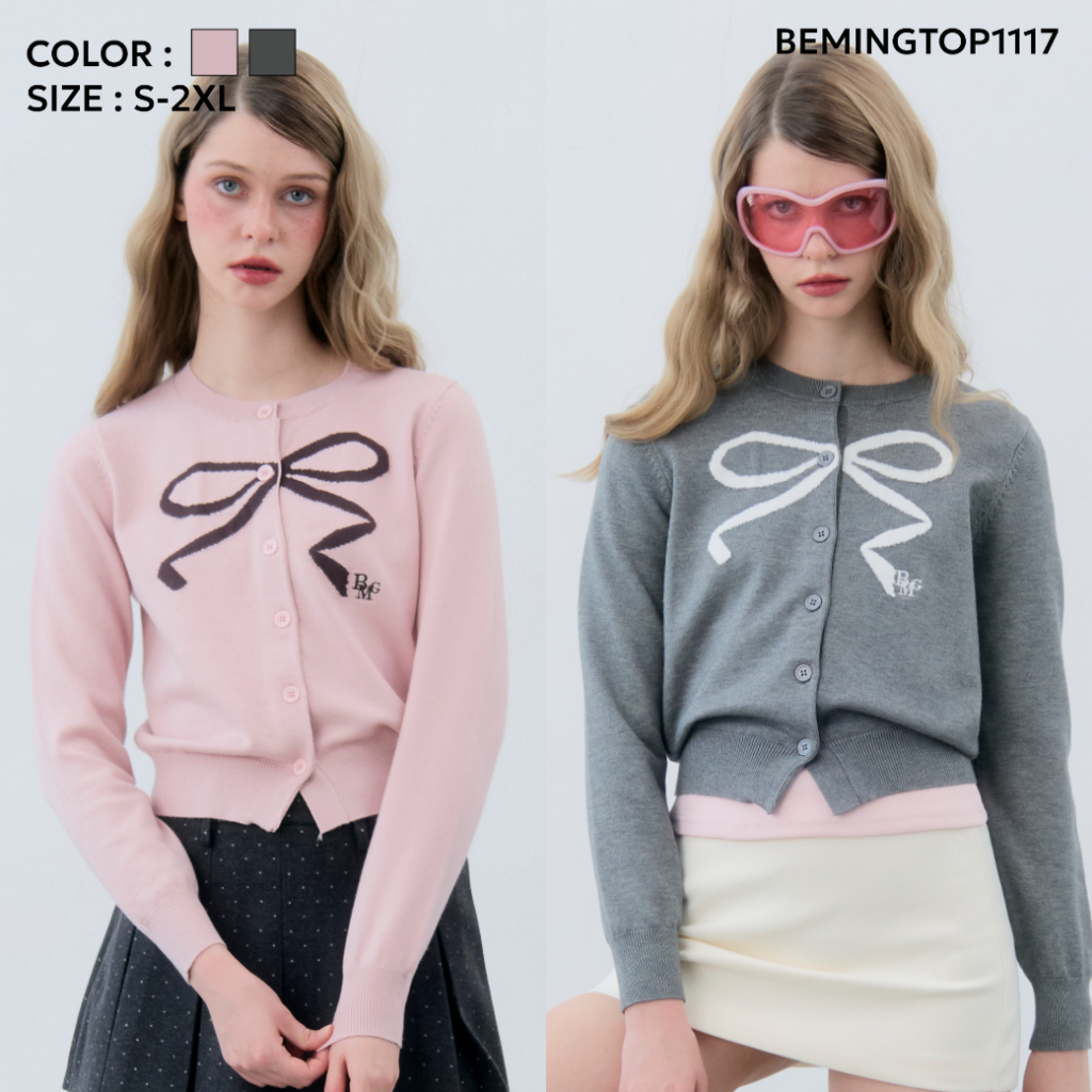 Bemingtop1117(S-2XL)-BMG Ribbon Knit Cardigan – คาร์ดิแกนลายโบว์ช่วยเติมความละมุนให้ทุกวัน