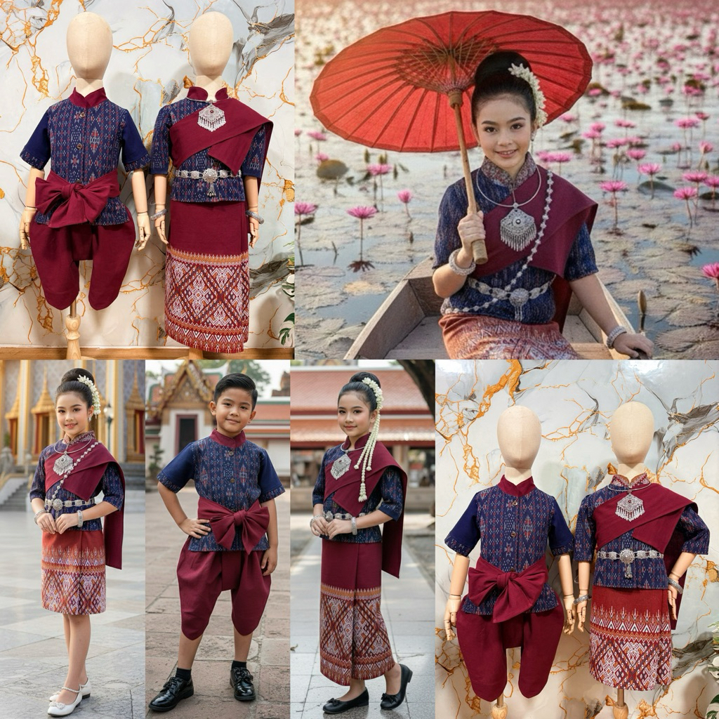 ชุดไทยคู่ชายหญิง ชุดพื้นเมืองภาคอีสาน ชุดการแสดงเด็ก