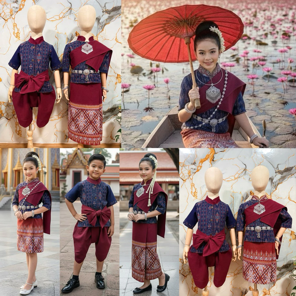 ชุดไทยคู่ชายหญิง ชุดพื้นเมืองภาคอีสาน ชุดการแสดงเด็ก