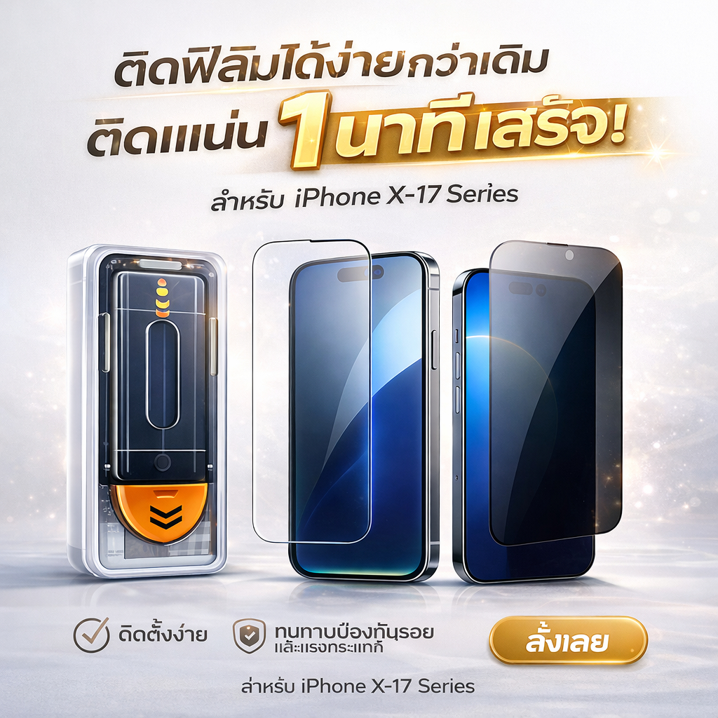 ฟิล์มกระจก iPhoneX Xs Max 11 12 13 14 15~17 Pro Max เต็มจอ HD ใส กันมอง Privacy ไร้ฝุ่น มีบล็อกติดตั้ง กระจกนิรภัย