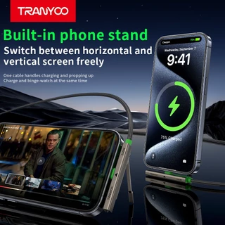 TRANYOO CC10 240W สายดาต้าชาร์จเร็วพิเศษ มาพร้อมขาตั้งโทรศัพท์ในตัว ดีไซน์ 2-in-1 รวมขาตั้งมือถือและสายชาร์จในหนึ่งเดียว