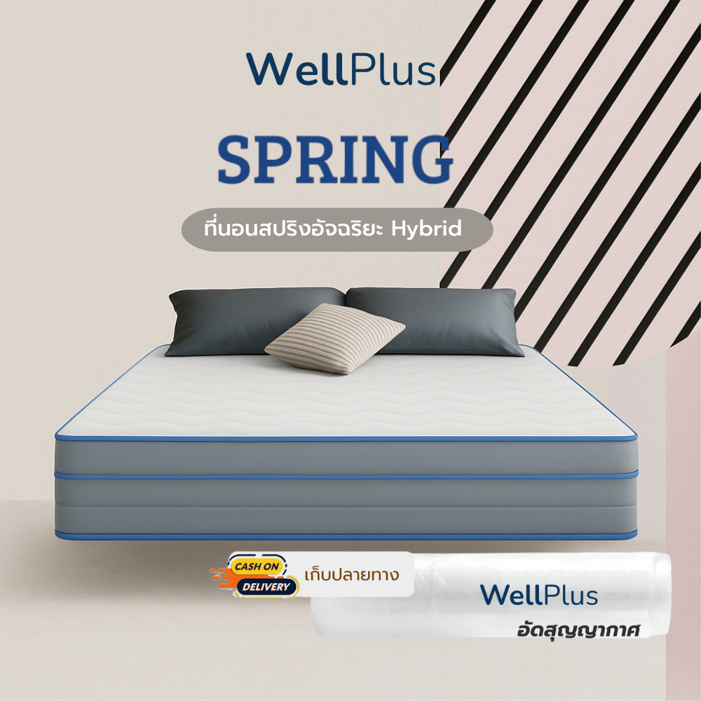 Wellplus [อัดสุญญากาศ] ที่นอนสปริง รุ่น Spring หนา 8 นิ้ว คุณภาพ ลดแรงสั่นสะเทือน