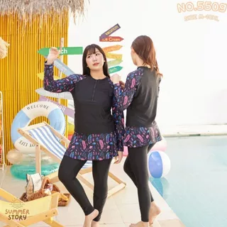 💖ใส่ได้ถึง 100kg💖ชุดว่ายน้ําผู้หญิงสาวอวบ ชุดว่ายน้ําสาวอวบ กันUV เป็นยางยืด ใส่สบายรุ่น 5509 ชุดแขนยาวขาว ชุดอิสลาม
