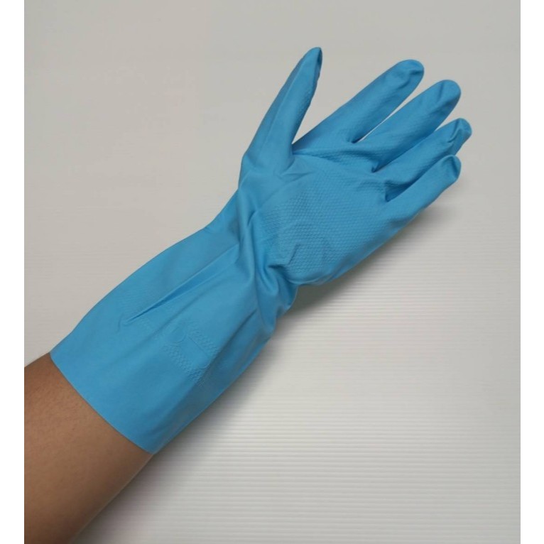 HDBY ถุงมือแม่บ้านไนไตรสีฟ้า สำหรับงานหนัก หนา 15 มิล ยาว 13 นิ้ว (1 คู่ ซ้าย-ขวา) แบรนด์ ดูราเซฟ