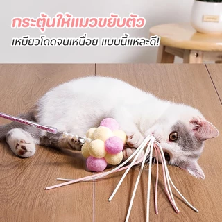 PET-RECORD ของเล่นแมว ดึงดูดความสนใจ ของเล่นแมว ไม้ตกแมว หลายสี ไม้ล่อแมว แบบลวดสลิง