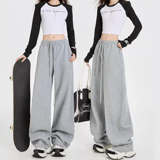 S~5XL Sweatpants Gray กางเกงสีเทาลายดาบโค้ง กางเกงวอร์มสไตล์อเมริกัน แฟชั่นสตรีทเวียร์ 2026 แบบหลวมโคร่ง ขากว้าง HOT