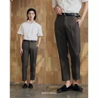 [New] BARON Premium Common Pants กางเกงขายาวสแลคขากระบอกเล็กเอวสูง มีหูเข็มขัด กระเป๋าหลัง
