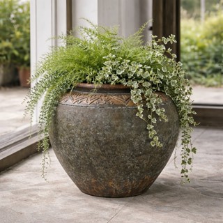 กระถางตกแต่งวินเทจ ทรงกลม ปากกว้าง 32ซม. สำหรับแต่งบ้านและระ…