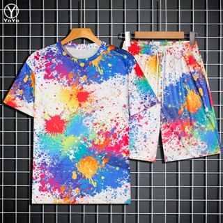 YOYO เสื้อยืดลายดอกสงกรานต์ เสื้อยืดฮาวาย (เสื้อยืดแขนสั้น +…