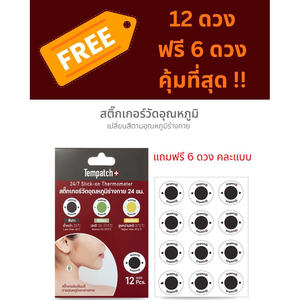Tempatch สติ๊กเกอร์วัดไข้ 12 ดวง แถม 6 ดวง !!