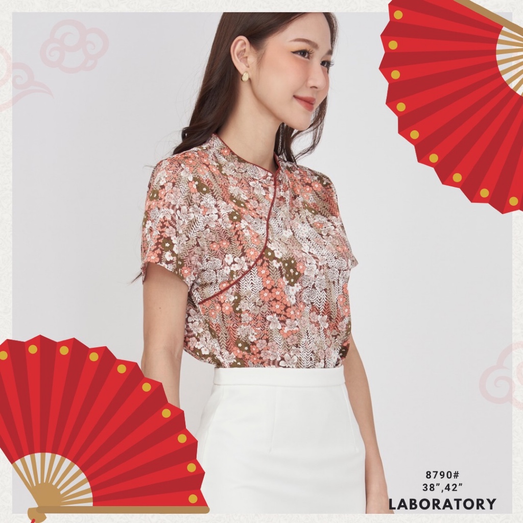 *Laboratory* เสื้อคอจีนพิมพ์ลาย 8790# ด้านหลังติดซิปซ่อน มีไซส์ 38,42