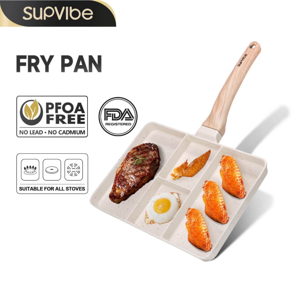 SUPVIBE กระทะเคลือบ 4หลุม ไม่ติดกระทะ อเนกประสงค์ เหมาะสำหรับเตาทุกประเภท วัสดุหินทางการแพทย์