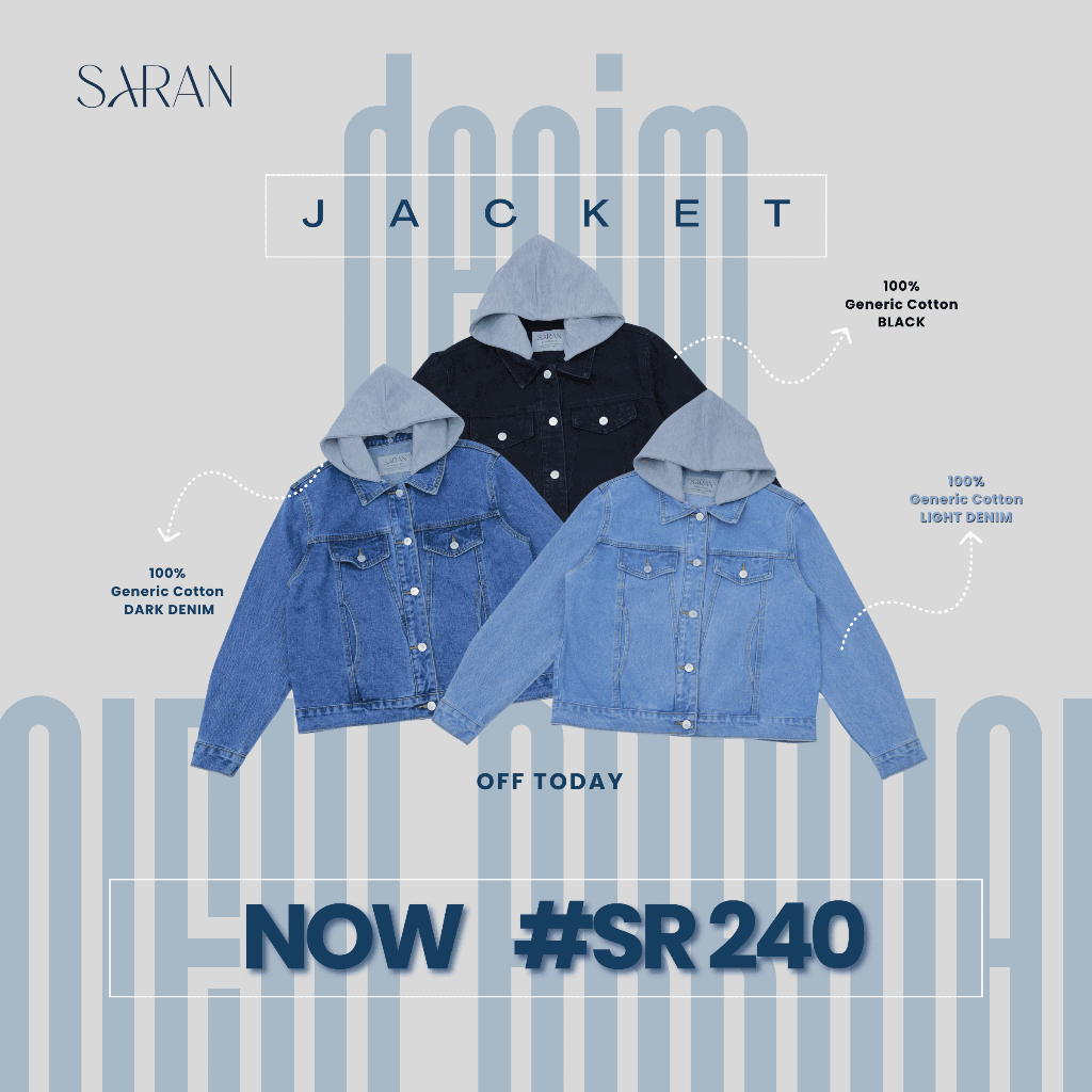 SARAN SR240 เสื้อแจ็คเก็ตยีนส์ดีไซน์ผ้าปะต่อฮู้ด