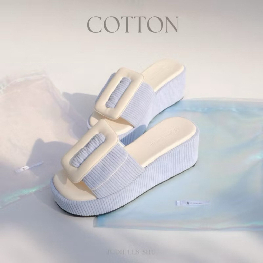 รองเท้าส้นตึกหัวเข็มขัด รุ่นCotton(ผ้า) Size34-42 JUDII LES SHU