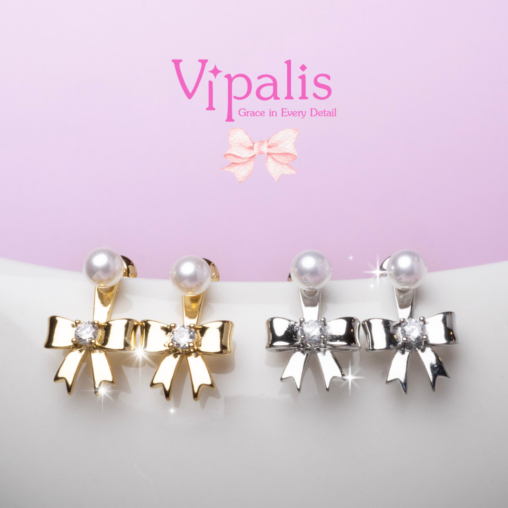 Vipalis พร้อมส่ง ต่างหูโบว์คริสตัลไข่มุก | Bow Pearl Crystal Earrings | Post Pin Silver 925