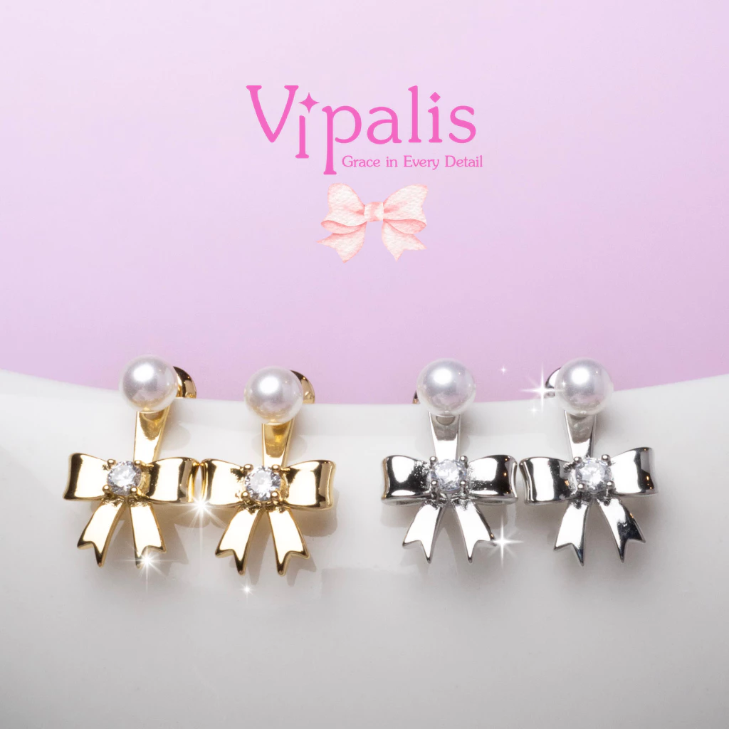 Vipalis พร้อมส่ง ต่างหูโบว์คริสตัลไข่มุก | Bow Pearl Crystal Earrings | Post Pin Silver 925