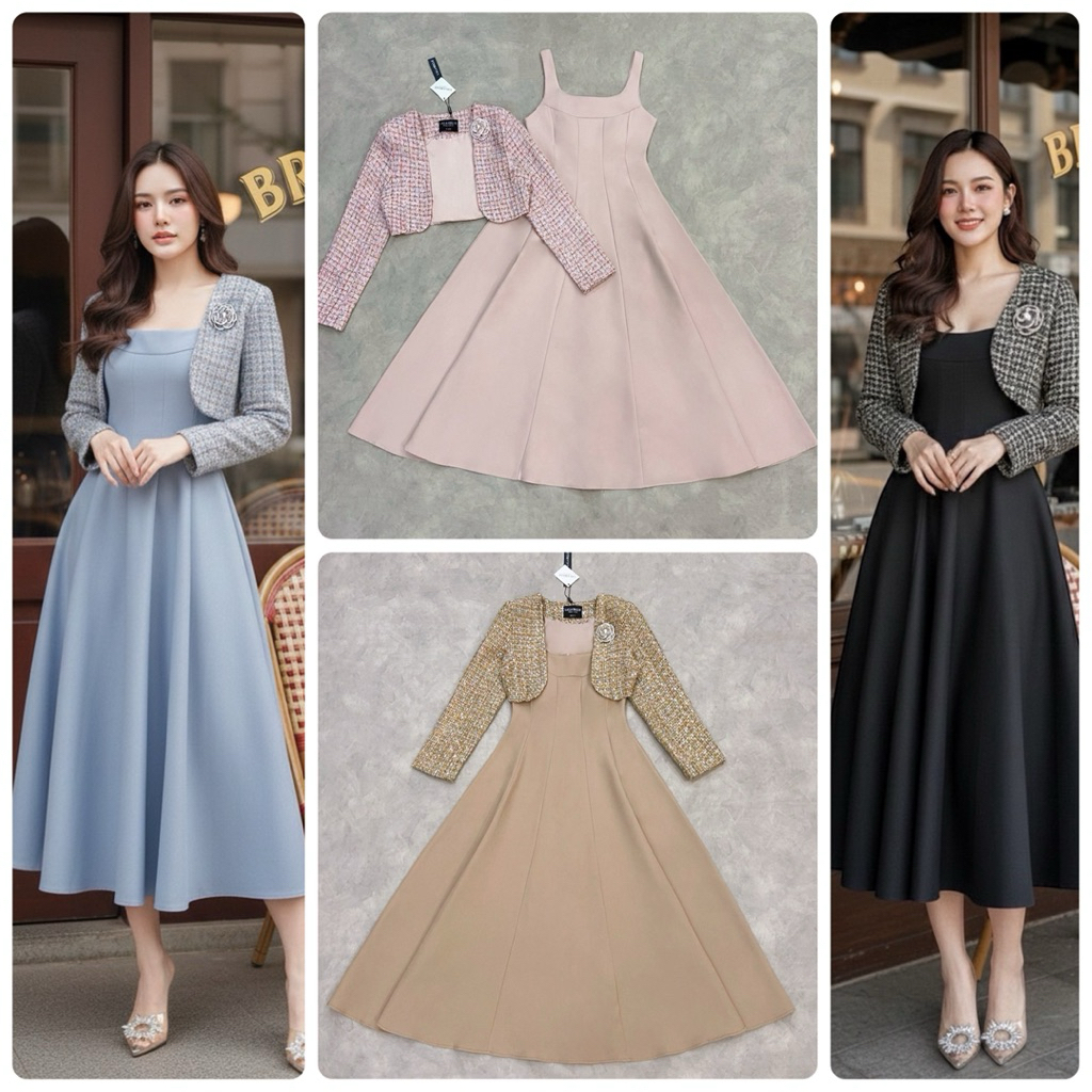 Lalabelle เดรสตัวยาว+เสื้อคลุมตังสั้นทวิส