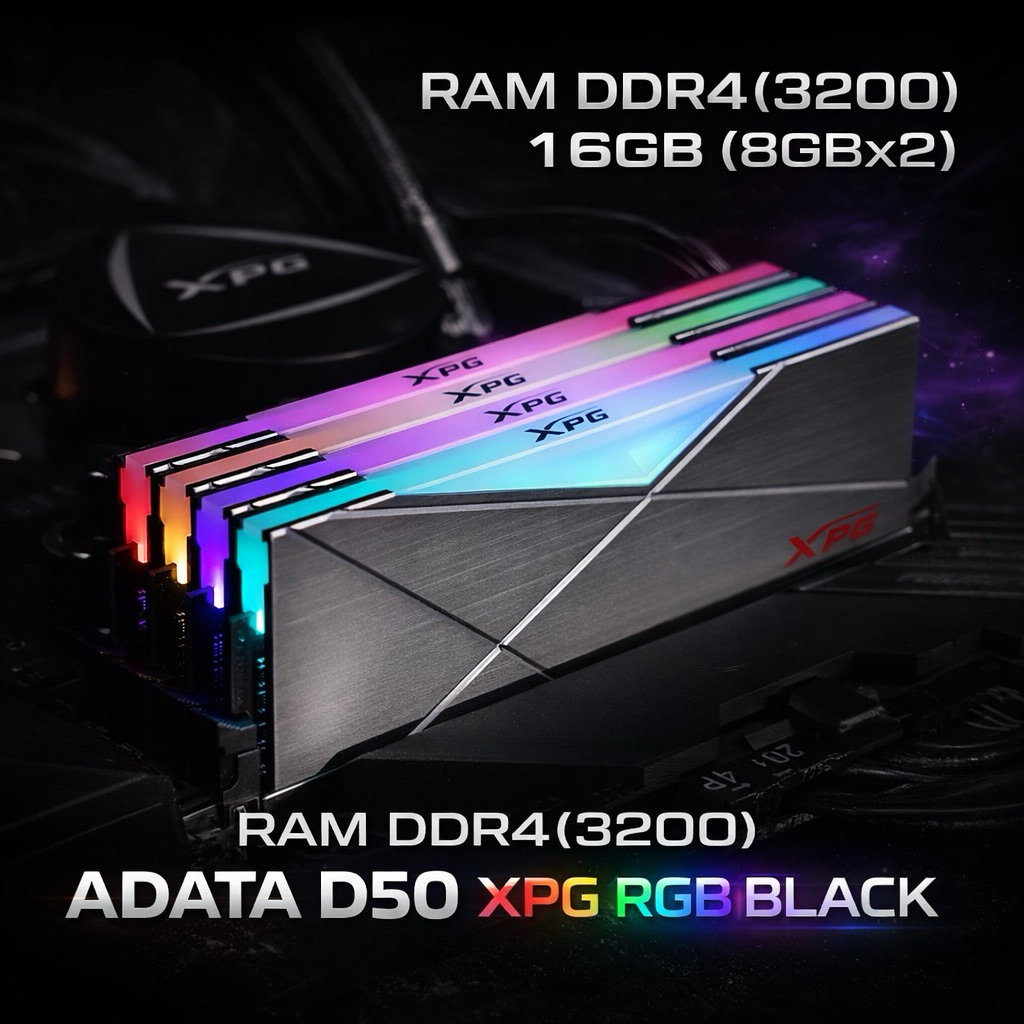 RAM DDR4(3200) 16GB (8GBX2) ADATA D50 XPG RGB BLACK