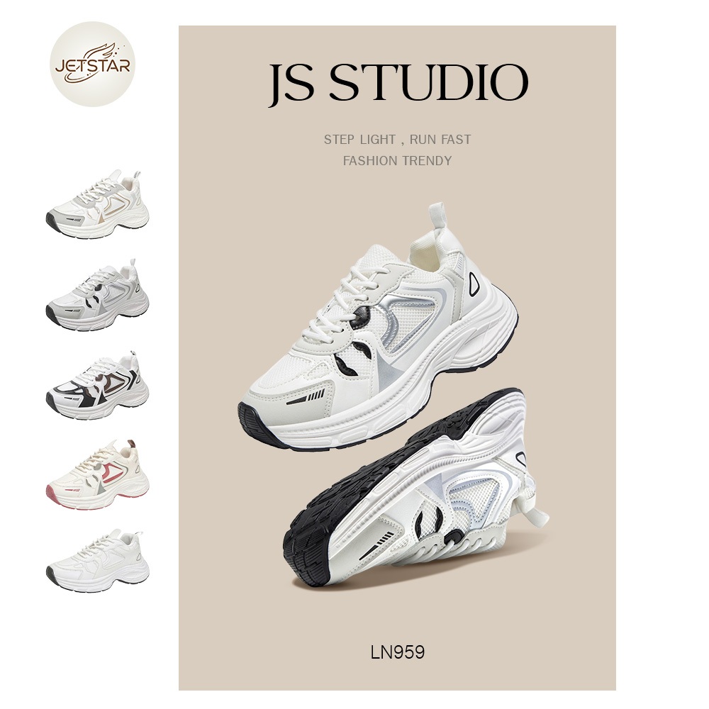 JS.Studio รองเท้ากีฬาลำลองสำหรับผู้หญิง แนวสตรีท รองเท้ากีฬาสไตล์เกาหลี พื้นหนานุ่ม ระบายอากาศได้ดี LN959