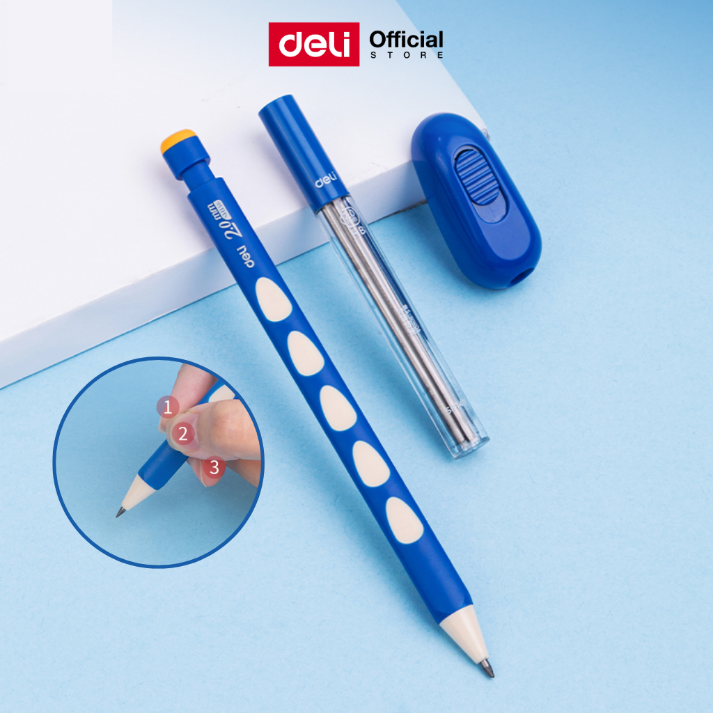 ดินสอกด Deli ชุดดินสอกดอัตโนมัติ HB ขนาด 2 มม. เปลี่ยนไส้ได้ ลายไม้ เหมาะนักเรียน Mechanical Pencil