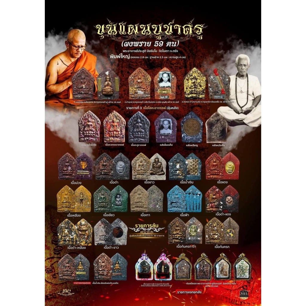 พระขุนแผนบูชาครู ผงพราย 59 ตน ของพระอาจารย์ประสูติ ปิยธมฺโม แห่งวัดถ้ำพระพุทธโกษิย์ (วัดในเตา) จังหว