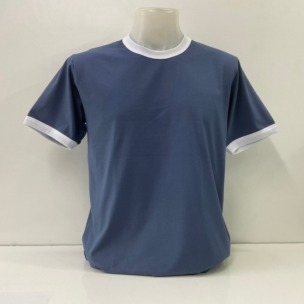 เสื้อคอกลมแขนสั้นแต่งขอบคอและแขนผ้าคอตตอน
