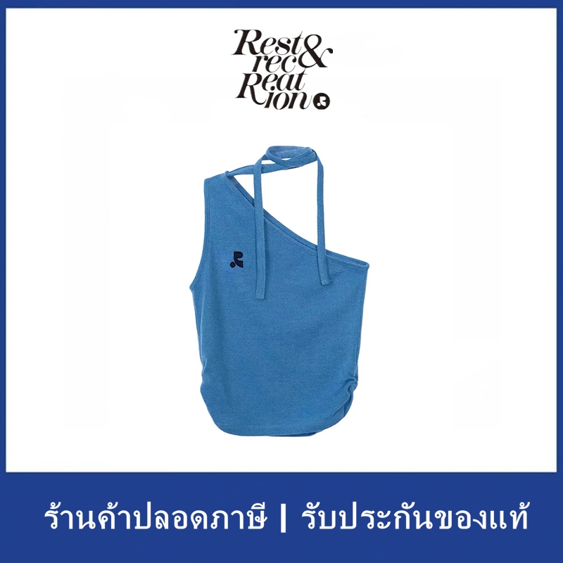 KiKi-SHOP🛫【restandrecreation】RR ไหล่เอียงถัก Halter Vest ผู้หญิงเปิดไหล่สั้นด้านบน ของแท้ 100%