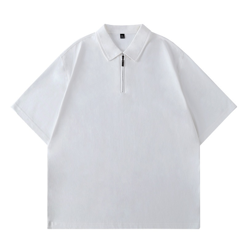 Half-zipper lapel POLO shirt for men, loose fit, heavyweight 260G, European and American style, cool feeling