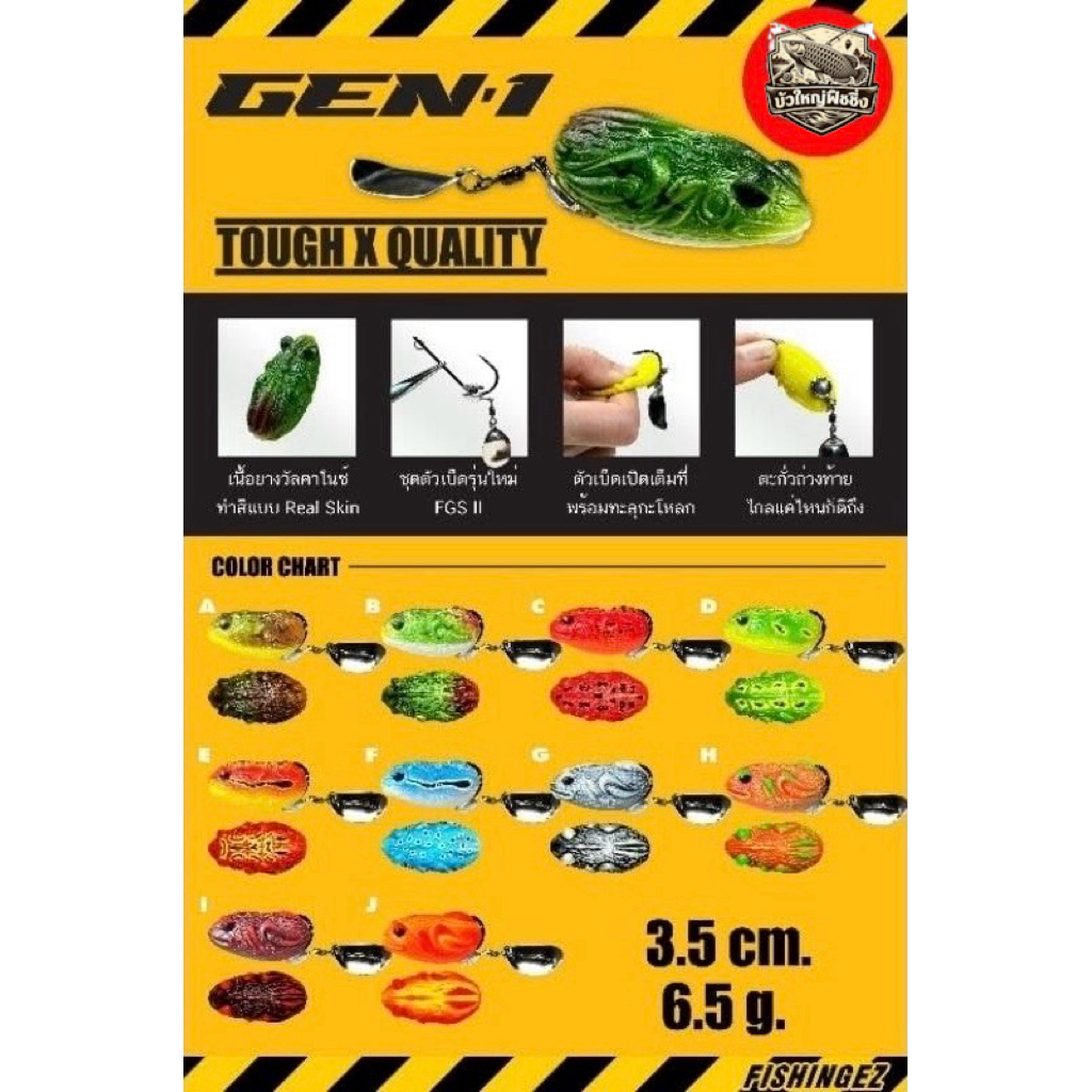 กบยาง เจนวัน Gen1รุ่นปรับปรุงใหม่ ชุดตัวเบ็ด FGS+ จาก FISHINGEZ