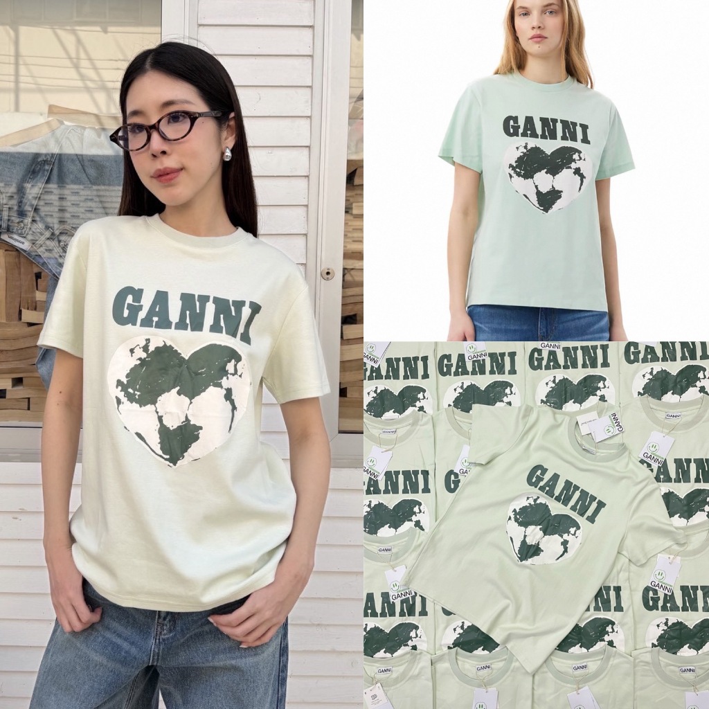 🍊 VL 5143 เสื้อยืดแขนสั้น สีเขียวอ่อน สกรีนลายสวย