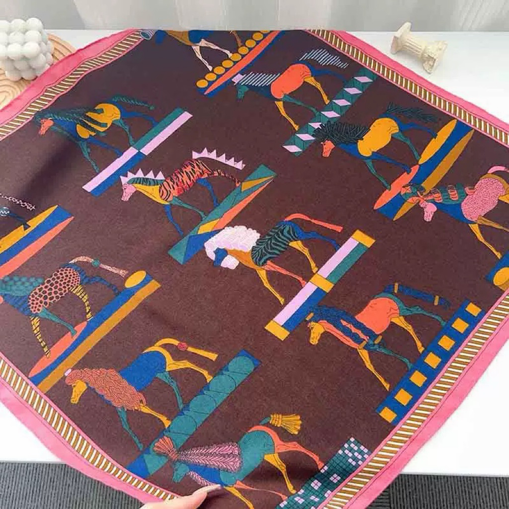 พร้อมส่ง SP AMS02 ผ้าฝ้ายพันคอ โพกหัว ลายม้า 70*70