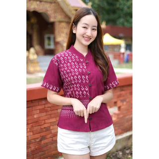เสื้อลายขอทูโทนแต่งครึ่ง 5กระดุม (มีทั้งหมด 13สี)