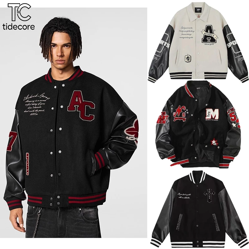 TideCore เสื้อแจ็คเก็ตเบสบอลชาย COD ทรงหลวม สไตล์สตรีทวินเทจ ผ้าคอตตอนนุ่ม พิมพ์ลายคมชัด (ไม่ใช่ลายปัก) ใส่ได้ทุกฤดู