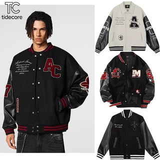 TideCore เสื้อแจ็คเก็ตเบสบอลชาย COD ทรงหลวม สไตล์สตรีทวินเทจ ผ้าคอตตอนนุ่ม พิมพ์ลายคมชัด (ไม่ใช่ลายปัก) ใส่ได้ทุกฤดู