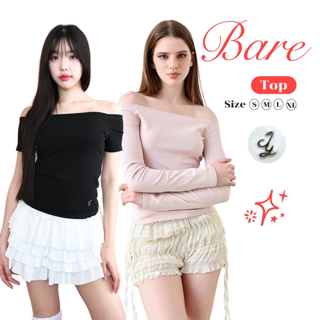 JARINYA (S-L) เสื้อยืดแขนยาว ปาดไหล่ 2 ข้าง