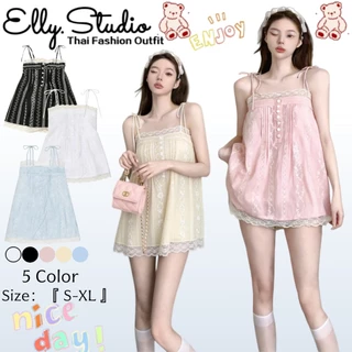 Elly พร้อมส่ง🦄เสื้อสายเดี่ยวตัวสั้นผูกไหล่🦄ทรงสวยแมทง่าย น่ารัก Women ผู้หญิง Lady ผ้าพริ้วๆ สวยๆ เเต่งลูกไม้รอบตัว