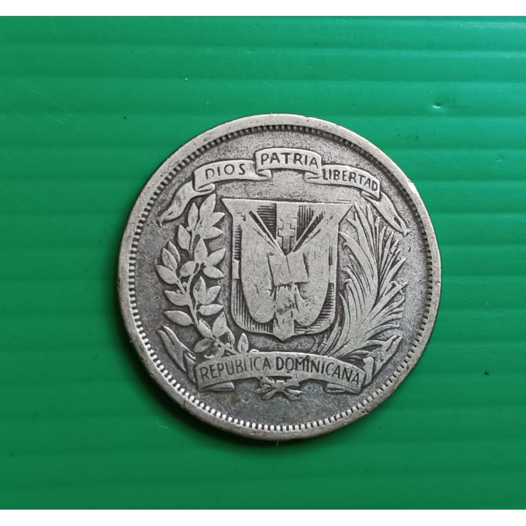 Dominican Republic  Silver Coin 1/2 Peso 1937 #เนื้อเงิน .900 Silver ปีแรกของการผลิต