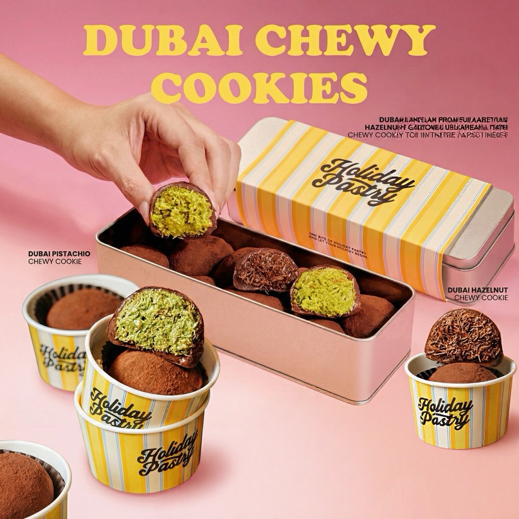 ✅รับหิ้วส่งด่วนได้✅✨Dubai Chewy Cookie 🍪 คุกกี้มาร์ชเมลโล่ไส้คูนาฟ่าสุดพรีเมียม จาก Holiday Pastry✨ส